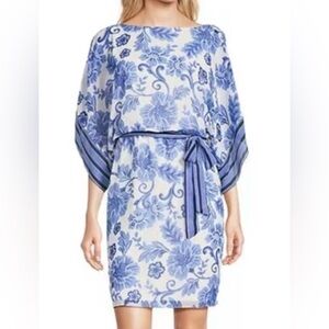 Jessica Howard Blue & White Floral Chiffon Dress, Size 16W